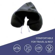 Travel Pillow, Hooded U-Shaped Pillow, Multifunctional Neck Pillow, Airplane Nap Hooded Neck Pillow Nap Pillow U-Shaped Pillow Hooded Thermal Lined Travel U-Shaped Pillow Travel Essentials Travel Supplies - Black - View 2