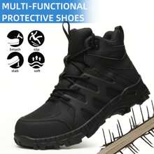 Black Steel Toe Work Shoes For Men, Steel Toe Safety Shoes With Anti Smash And Anti Puncture Functions For Women, Low Cut Safety Boots For Industrial Outdoor Construction, Garden Construction, Foot Protection For Daily Commuting, Office Sports Shoes - Black - View 1