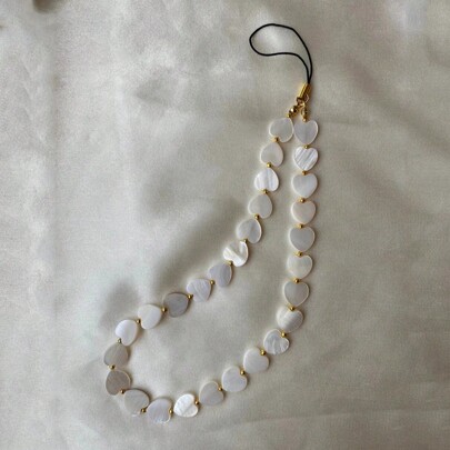 سلاسل هواتف متحركة بخرزات الصدف القلبية مفاتيح بندانت بسيطة، مجوهرات إكسسوارات حافظة هواتف نسائية