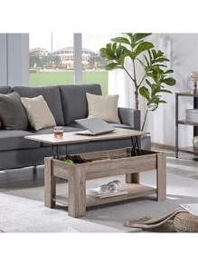 家居奢华现代凹槽咖啡桌，椭圆形咖啡桌带储物抽屉，升降式咖啡桌带隐藏式储物格客厅桌子带谷仓门木制农舍风格