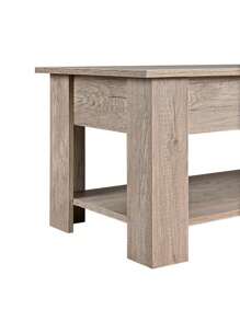 家居奢华现代凹槽咖啡桌，椭圆形咖啡桌带储物抽屉，升降式咖啡桌带隐藏式储物格客厅桌子带谷仓门木制农舍风格