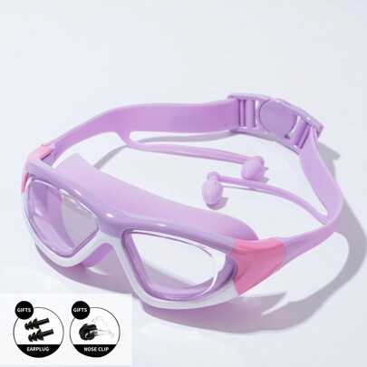 3pcs/Set (Swimming Goggles+Nose Clip+Earplugs) New Children Swimwear HD Anti-Fog Waterproof Cartoon Diving Professional Suit, For Boys And Girls 1-12 Years Old