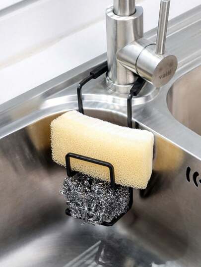 1pc Random Color Faucet Sponge Drain Rack, Kitchen Sink Hanging Steel Wire Ball Dishcloth Storage Holder