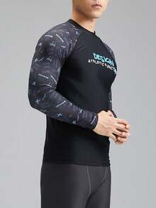 SABOLAY Camiseta de manga larga tipo novio para hombre, camiseta de nado de secado rápido, camiseta para surfear y nadar en el agua - Azul - Ver 2