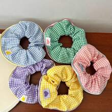 1/5pcs Plaid Hair Scrunchies Hair Ties For Girls Valentine's Day Valentines Ponytail Holders ,Head Piece