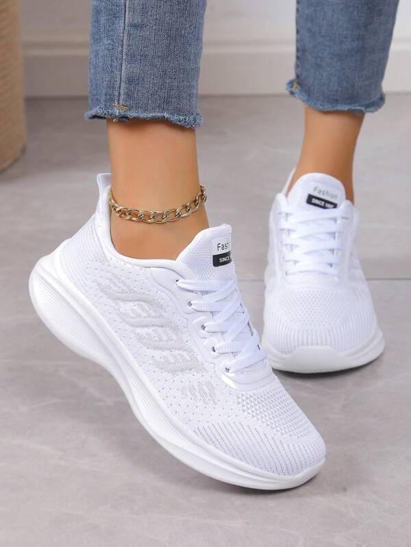 Women's Outdoor Running Shoes, With Wavy Stripe Design, Front Lace-Up, Breathable Soft Sole Casual Sneakers
