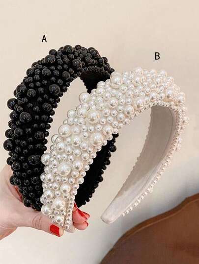 1件巴洛克风格海绵仿珍珠手工发箍，奢华时尚宽发箍，适合正式场合，可作头饰、发箍、发圈、发饰、头饰等。