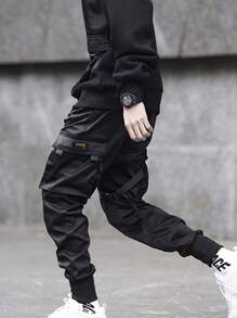 Pantalones negros clásicos de estilo informal para hombre, pantalones suaves cómodos y transpirables, aptos para correr, bailar en la calle, joggers,hacer deporte y para el día a día. - Negro - Ver 2