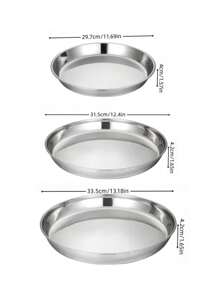 11.7-13.2inch Stainless Steel Round Plate Extra Large Serving Tray For Rice, Dish, Noodles And Cake Christmas Gift - Silver - View 10
