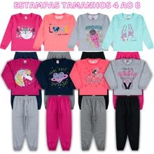 Combo 8 Peças 4 Conjuntos Roupa Infantil Menina Feminino Inverno Moletom - Multicolorido - Visão 4