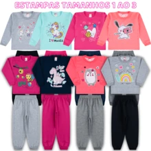 Combo 8 Peças 4 Conjuntos Roupa Infantil Menina Feminino Inverno Moletom - Multicolorido - Visão 3