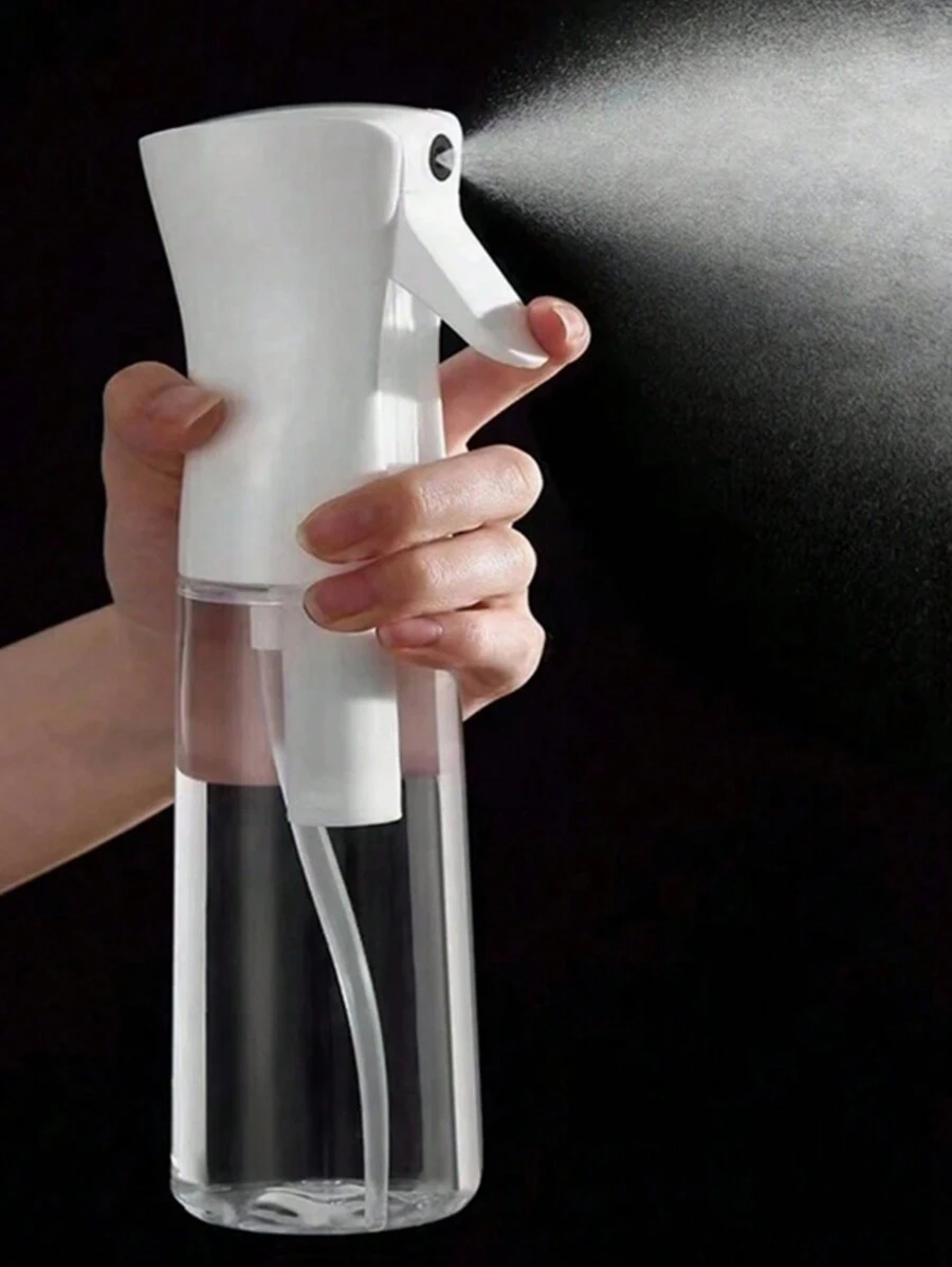 1个200-300毫升连续喷雾瓶，适用于美发、消毒、化妆品、浇花、清洁厨房和浴室，黑白两色透明塑料喷雾瓶，带细雾按压式喷头，瓶身透明，分配器，漱口水分配器，厨房用品，厨房配件，厨房工具