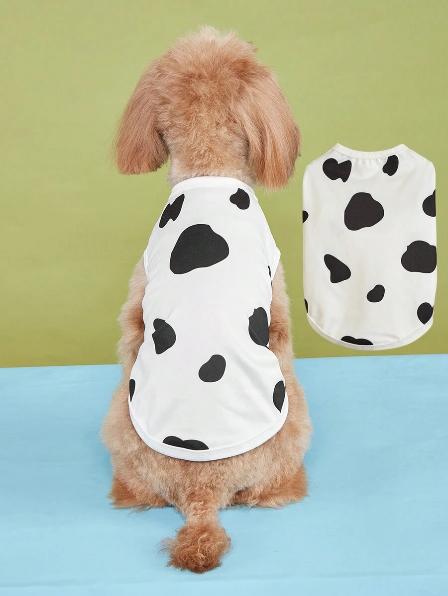 1pc Dog/Cat Lightweight Breathable Casual Cherry Cow Print Pet Vest, Spring/Summer