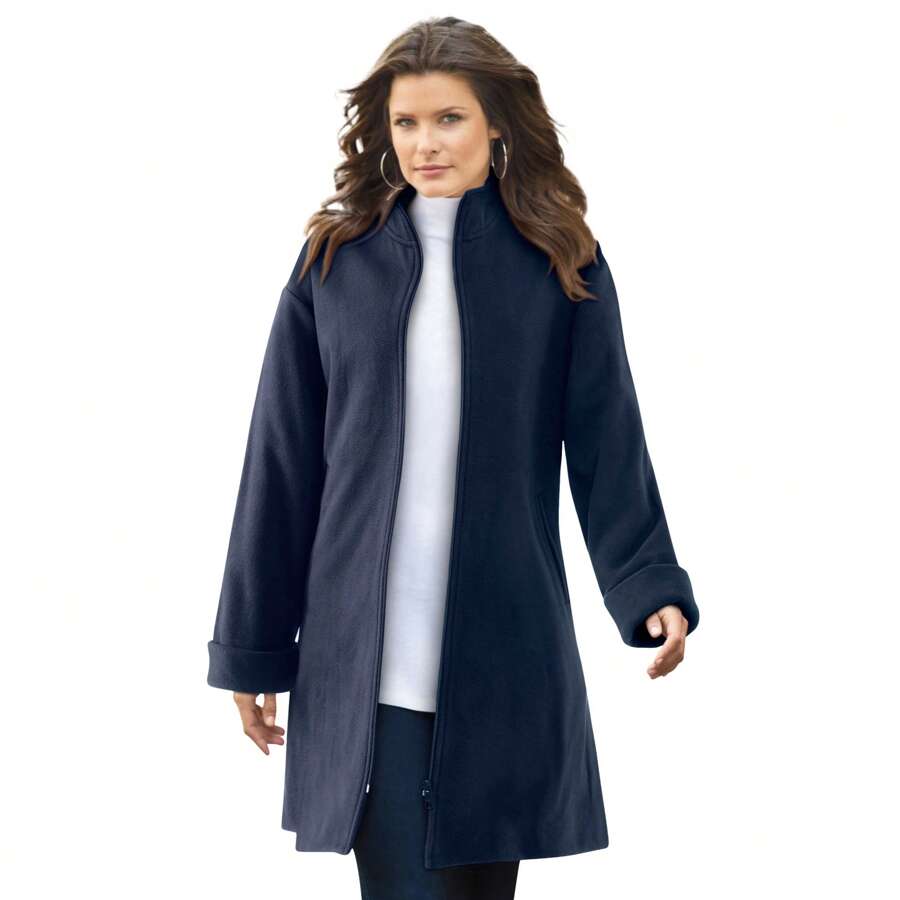 Roaman's Women's Plus Size Petite Plus Size Fleece Driving Coat - HẢI QUÂN - Xem 1