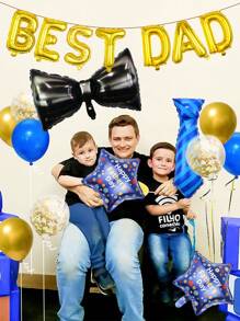 23入組父親節鋁箔氣球套裝包括「最好的父親」、「領帶」、「蝴蝶結」、「16吋字母氣球」、「彩帶氣球」，適用於父親節主題裝飾，生日派對 - 彩色 - 查看 7