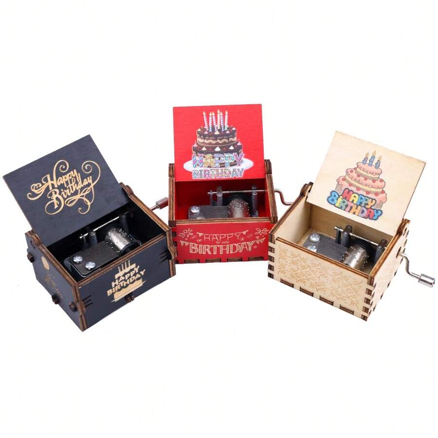 1 件生日快乐礼物音乐盒，木制手摇雕刻乐器，带旋律，送给妈妈/爸爸/女儿/儿子/妻子/丈夫/朋友的生日快乐礼物 - 多色 - 查看 1