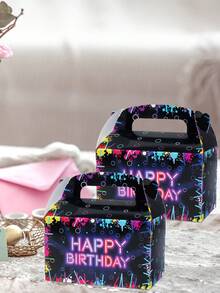 4 ชิ้นธีมเรืองแสงกล่องขนมพร้อมที่จับ, Happy Birthday Party ตกแต่งโปรดปรานแพคเกจ Baby Shower Decor Holiday Party ของขวัญบรรจุภัณฑ์อุปกรณ์กล่องขนม, ขนมปังเค้กอาหารกล่องขนม - มัลติคัลเลอร์ - ดู 3