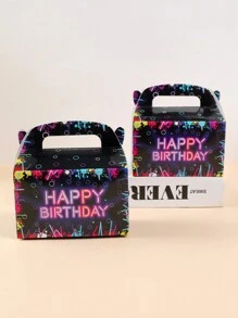 4 ชิ้นธีมเรืองแสงกล่องขนมพร้อมที่จับ, Happy Birthday Party ตกแต่งโปรดปรานแพคเกจ Baby Shower Decor Holiday Party ของขวัญบรรจุภัณฑ์อุปกรณ์กล่องขนม, ขนมปังเค้กอาหารกล่องขนม - มัลติคัลเลอร์ - ดู 4