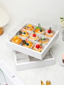 2pcs/4pcs Multicompartment Dessert Box With Transparent Lid & Dividers, 6-Slot 9-Slot Cupcake Box Suitable For Mini Cupcakes, Chocolate Dipped Strawberries, Brownies & Snacks, Suitable For Wedding, Holiday, Birthday Party Dessert Packaging