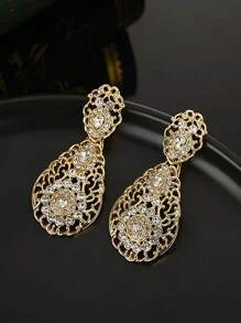 1 对优雅镂空水钻耳环，泪珠形花朵图案耳环，摩洛哥新娘耳环，复古女士耳钉 - 耳環 - 查看 9