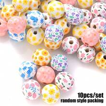 10 pièces/set Perles en bois à fleurs de marguerite de 16 mm, perles florales imprimées de style bohème rustique pour l'été, artisanat DIY, bijoux, guirlandes, création artisanale pour la Saint-Valentin
