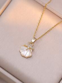 1個不鏽鋼時尚壁龕設計海星貝殼吊墜，鋯石細節鈦鋼項鍊 - 海星 - 查看 2