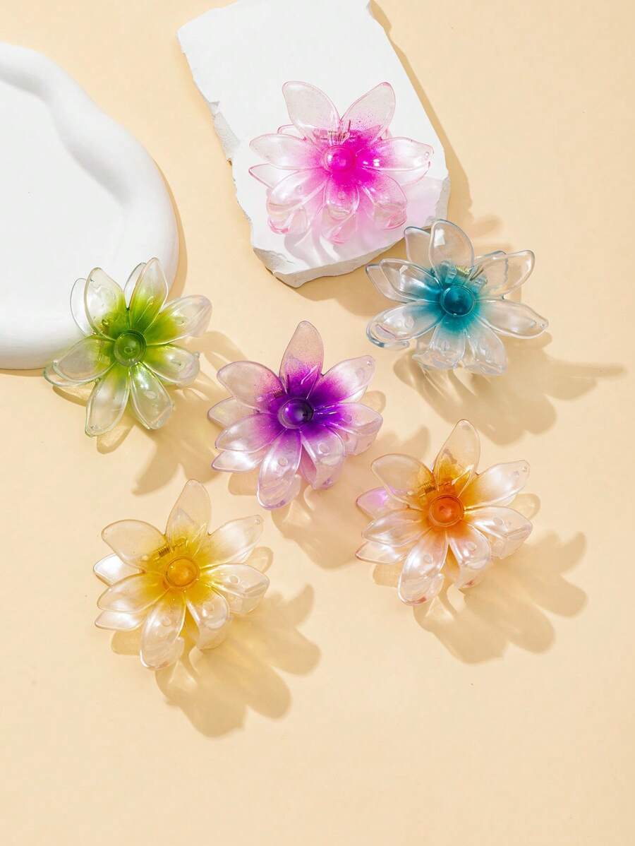 波西米亚风 6 件彩虹色鸡蛋花发夹，渐变向日葵爪夹，适合夏季度假、海滩或海边发夹 - 太陽花 - 查看 1
