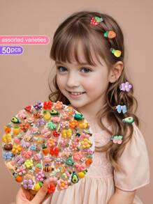 1pack/50pcs Random Mini Cute Cartoon Hair Clips - Multicolor - View 8