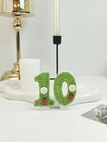 1pc Numbered Candle Cake Topper, Ladybug & Flower Shaped Insect Themed Birthday Party Decoration Candle - Green - View 4