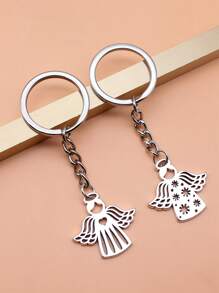 2pcs/Set Heart Angel & Flower Angel Pendant Keychain Keyring Accessories Set Guardian Angel Keychain For Girls & Women - Antique Silver - View 1