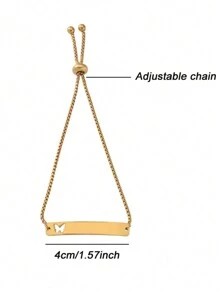 Customized Name Bracelet Stainless Steel Personalized ID Date Engraved Butterfly Bar Adjustable Chain Jewelry,Gold,Silver,Stylish,Colorful,Vintage,Simple,Unisex,Casual,Cuties,Custom,Personalized,Unique,Ideal Gifts For Him,Ideal Gifts For Her,Her,Boyfriend,Girlfriend,Dad,Mom,Family,Friends,For Anniversaries,For Birthdays,For Graduation,For Prom,For Party,Stainless Steel Jewelry - Gold - View 2