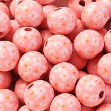 10 pièces/set Perles en bois à fleurs de marguerite de 16 mm, perles florales imprimées de style bohème rustique pour l'été, artisanat DIY, bijoux, guirlandes, création artisanale pour la Saint-Valentin