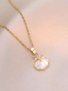 1個不鏽鋼時尚壁龕設計海星貝殼吊墜，鋯石細節鈦鋼項鍊 - 海星 - 查看 6