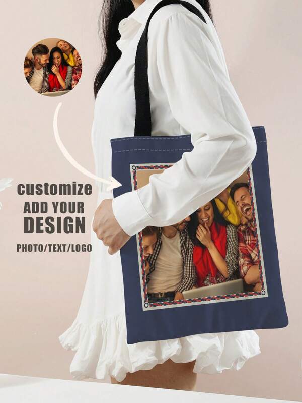 1pc Customized Canvas Bag, Unique Design (Photo, Landscape, Illustration), Foldable, Large Capacity, Lightweight, Stylish, Personalized Tote Bag, Shoulder Bag, Casual Shopping Bag,Bridesmaid Gifts Shop Back To School,Customized Women Shoulder Bags,Street Casual Chic