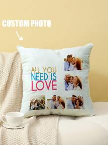 Customized Decorative Pillowcase, Cushion Cover, Personalized With Valentine's Day, Christmas, Thanksgiving, New Year Patterns, Baby/ Couple/ Family Photos; Single Sided Printing, Pillow Core Not Included. - Multicolor - View 7
