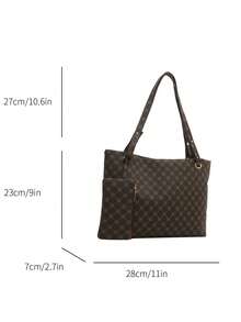 Bộ 2 món in hình cổ điển dành cho nữ Túi tote có ví nhỏ, tối giản sức chứa lớn khi đi du lịch, Túi đeo vai ngoài trời, tay cầm đa năng thông thường Túi xách lưu trữ mua sắm hàng ngày, Ví Satchel di động nhẹ để đi lại và đi chơi - Nhiều màu - Xem 7