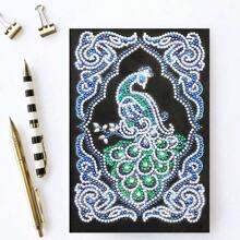 1pc Diamond Painting DIY Handmade 5D Craft Black Notebook Journal Accounting Notepad For Office Desk & Shelf, Simple And Practical To Use - Multicolor - View 5