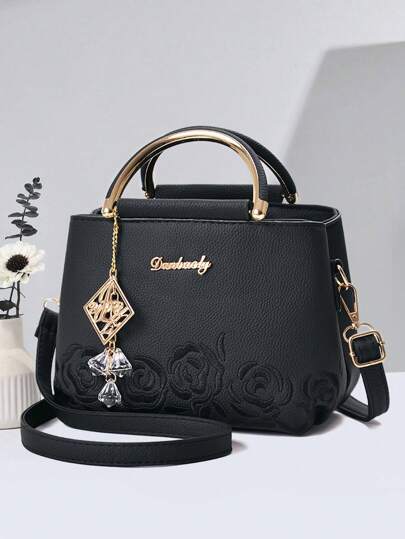 Elegant Quilted Detail Handbag, Fashionable Double Handle Work Bag Faux Leather Women's Shoulder Bag Tote Shoulder Crossbody Bag , Office Bag