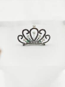 1pc Princess Crown Hair Accessories For Children With Pearl And Rhinestone Decor Hair Clip For Girls - White - View 4