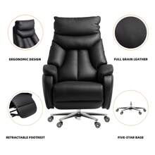 Kinnls Coast Power Office Recliner Chair Executive Desk Chair Fully Reclining Modern Minimalist Ergonomic Genuine Leather Office Chair With Arms,Adjustable Tilk Angle - màu đen - Xem 5