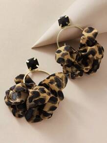 imoli Pendientes largos de leopardo grabado con diamante de imitación 1 par