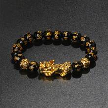 Pulsera Pi Xiu que cambia de color de 1 pieza para mujeres Bracelets Feng Shui Wealth Pi Yao Obsidian para hombres de 10 mm Dragon Mantra bead Bangle Joyería de la suerte Pixiu de 10 mm Feng Shui Beads para hombres, Pulsera de cuentas de amuleto tallada a mano de dragón Pi Yao de 19cm-7.5inch para mujeres, joyería de riqueza