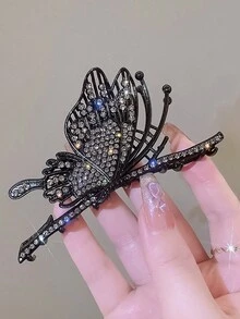 1pc High-End Hollowed-Out Hair Claw With Rhinestone Butterfly Decoration, Vintage Retro Hair Claw Hair Accessory - D-5157 - View 4