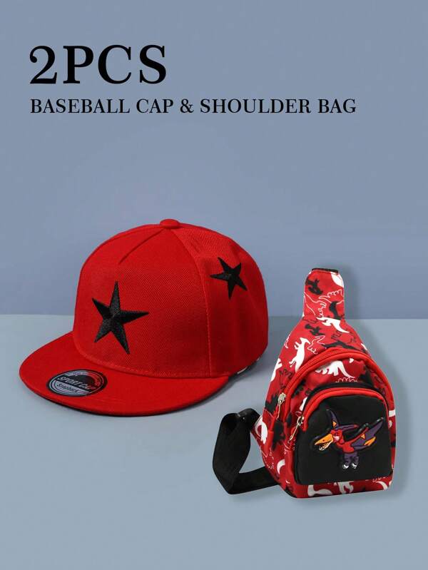 Conjunto de 2 piezas para niños, incluye una gorra de béisbol estilo hip-hop de 5 estrellas y una mochila de dinosaurio, perfecto para protección solar y conjuntos de regreso a la escuela para niños
