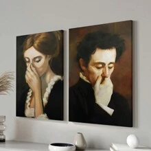 2pcs Unframed Funny Bathroom Canvas Wall Art, Lady Classical Painting Vintage Wall Art, Toilet Humor Bathroom Wall Decor, Funny Bathroom Decor, Vintage Midcentury Style Poster Print Wall Decor, Bathroom Decor Wall Art Gifts Birthday Graduation