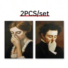 2pcs Unframed Funny Bathroom Canvas Wall Art, Lady Classical Painting Vintage Wall Art, Toilet Humor Bathroom Wall Decor, Funny Bathroom Decor, Vintage Midcentury Style Poster Print Wall Decor, Bathroom Decor Wall Art Gifts Birthday Graduation