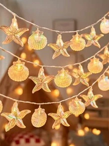 1 peça de luz de corda LED de animais marinhos estrela-do-mar e concha, série do porto, decorações festivas ao ar livre.