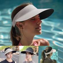 1 pieza Sombrero de sol ancho para mujer de verano con cola de caballo sin costuras, sombrero de sol plegable para playa con protección UV, apto para chicas jóvenes