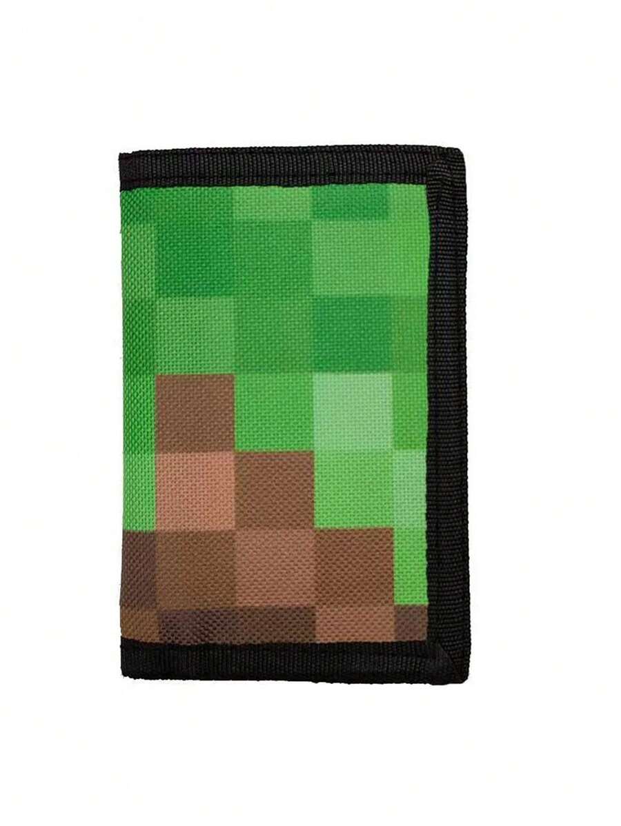 1 件绿色几何格纹三折钱包，是儿童和青少年日常使用的理想礼物 [图案位置随机，批次之间可能存在轻微颜色差异] - 彩色 - 查看 1