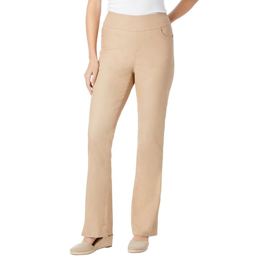 Woman Within Plus Size Petite Flex-Fit Pull-On Bootcut Gap-Free Stretch Denim Jeans - 全新卡其色 - 查看 1